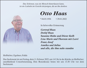 Traueranzeige von Otto Haas von FZ