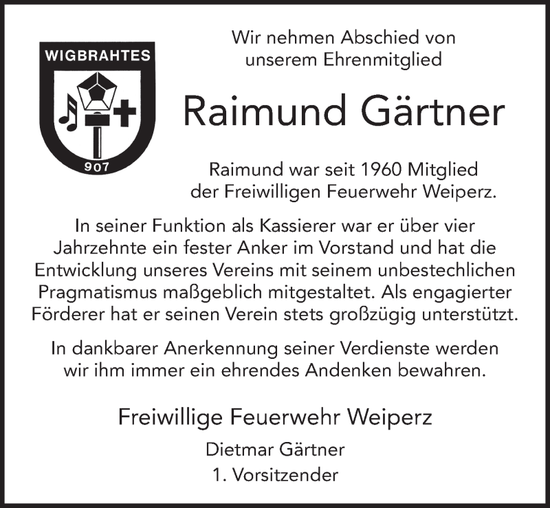  Traueranzeige für Raimund Gärtner vom 12.02.2022 aus FZ