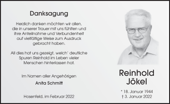 Traueranzeige von Reinhold Jökel von FZ