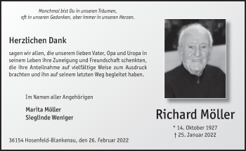 Traueranzeige von Richard Möller von FZ