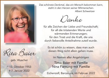 Traueranzeige von Rita Baier von FZ