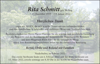 Traueranzeige von Rita Schmitt von FZ