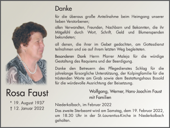 Traueranzeige von Rosa Faust von FZ