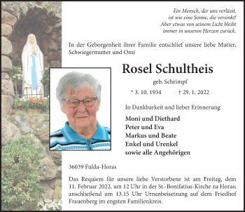 Traueranzeige von Rosel Schultheis von FZ