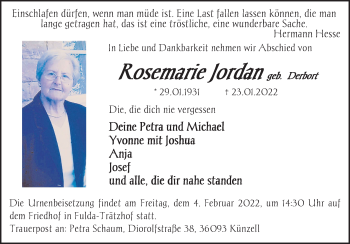 Traueranzeige von Rosemarie Jordan von FZ