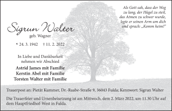 Traueranzeige von Sigrun Walter von FZ