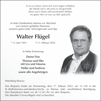 Traueranzeige von Walter Flügel