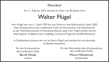 Traueranzeige von Walter Flügel von FZ