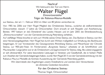 Traueranzeige von Walter Flügel