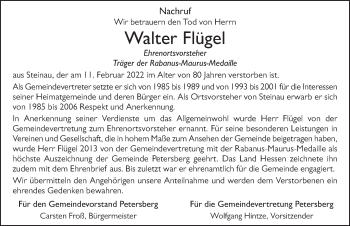 Traueranzeige von Walter Flügel