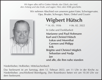 Traueranzeige von Wigbert Hütsch von FZ