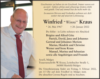 Traueranzeige von Winfried Kraus von FZ