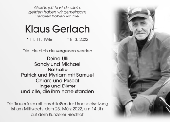Traueranzeige von Klaus Gerlach von FZ