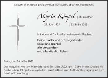 Traueranzeige von Aloysia Kömpel von FZ