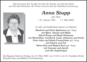Traueranzeige von Anna Stupp von FZ