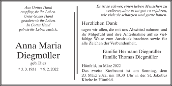 Traueranzeige von Anna Maria Diegmüller von FZ