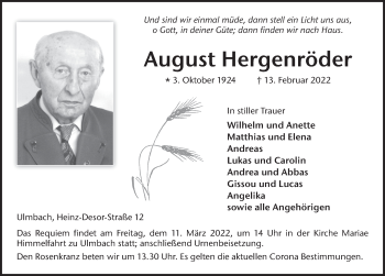 Traueranzeige von August Hergenröder von FZ