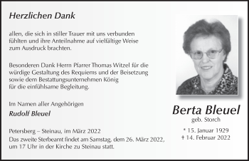 Traueranzeige von Berta Bleuel