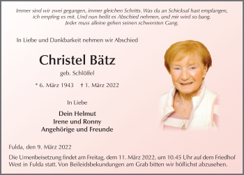 Traueranzeige von Christel Bätz von FZ