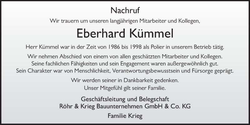  Traueranzeige für Eberhard Kümmel vom 19.03.2022 aus FZ