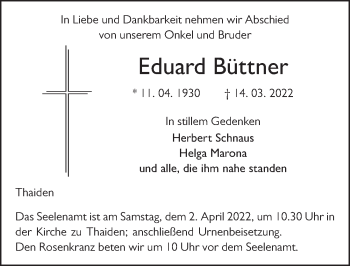 Traueranzeige von Eduard Büttner von FZ