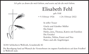 Traueranzeige von Elisabeth Fehl von FZ
