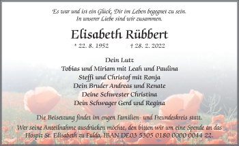 Traueranzeige von Elisabeth Rübbert von FZ