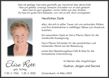 Traueranzeige von Elise Rott von FZ