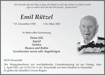 Traueranzeige von Emil Rützel von FZ