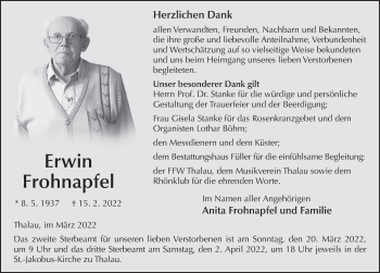 Traueranzeige von Erwin Frohnapfel von FZ