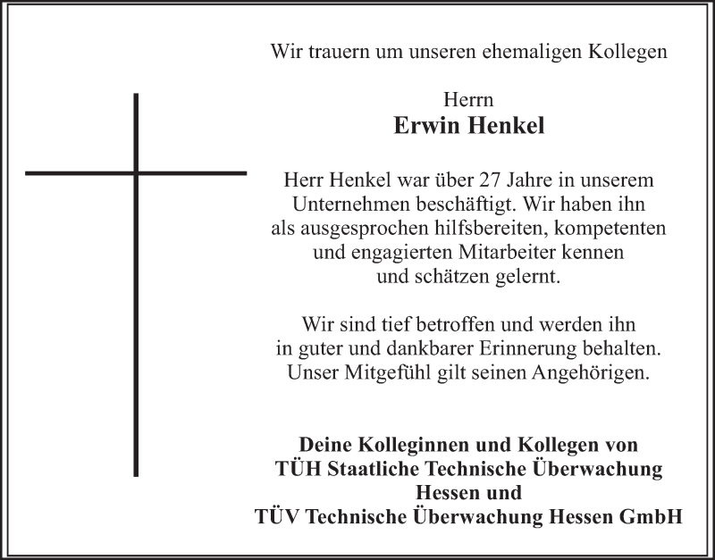  Traueranzeige für Erwin Henkel vom 24.03.2022 aus FZ