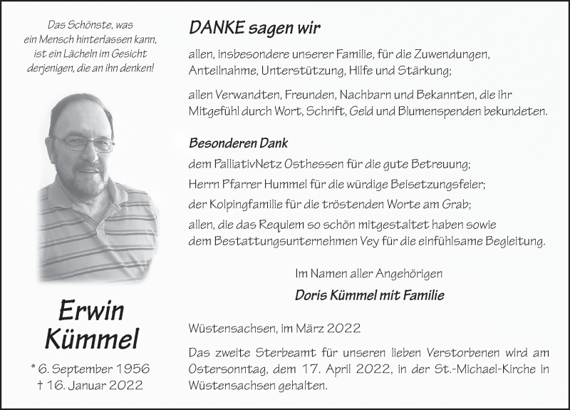  Traueranzeige für Erwin Kümmel vom 09.03.2022 aus FZ