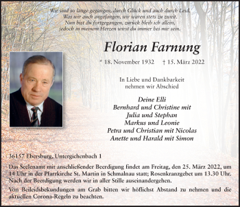 Traueranzeige von Florian Farnung von FZ