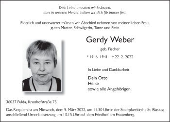 Traueranzeige von Gerdy Weber von FZ