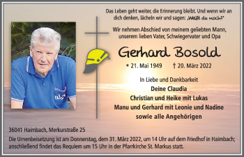 Traueranzeige von Gerhard Bosold von FZ