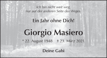 Traueranzeige von Giorgio Lucio Masiero von FZ