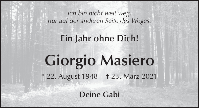  Traueranzeige für Giorgio Lucio Masiero vom 23.03.2022 aus FZ