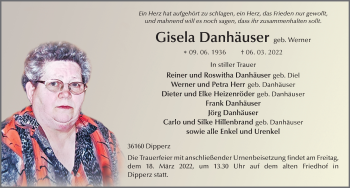 Traueranzeige von Gisela Danhäuser von FZ