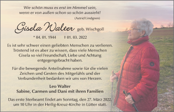 Traueranzeige von Gisela Walter von FZ