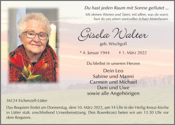 Traueranzeige von Gisela Walter von FZ
