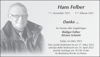 Traueranzeige von Hans Felber von FZ