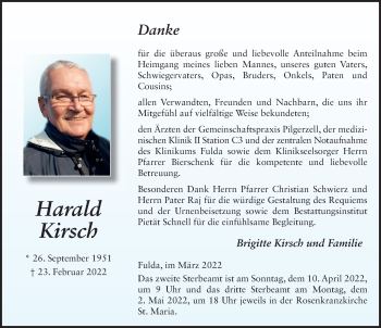 Traueranzeige von Harald Kirsch von FZ