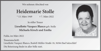 Traueranzeige von Heidemarie Stolle von FZ