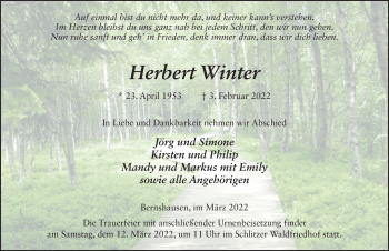 Traueranzeige von Herbert Winter von FZ