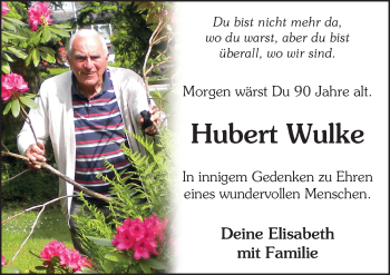 Traueranzeige von Hubert Wulke von FZ
