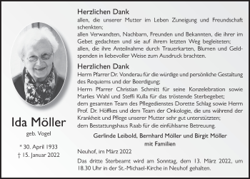 Traueranzeige von Ida Möller von FZ