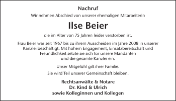 Traueranzeige von Ilse Beier von FZ