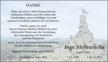 Traueranzeige von Inge Steinwachs von FZ