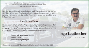 Traueranzeige von Ingo Leutbecher von FZ