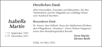 Traueranzeige von Isabella Martin von FZ